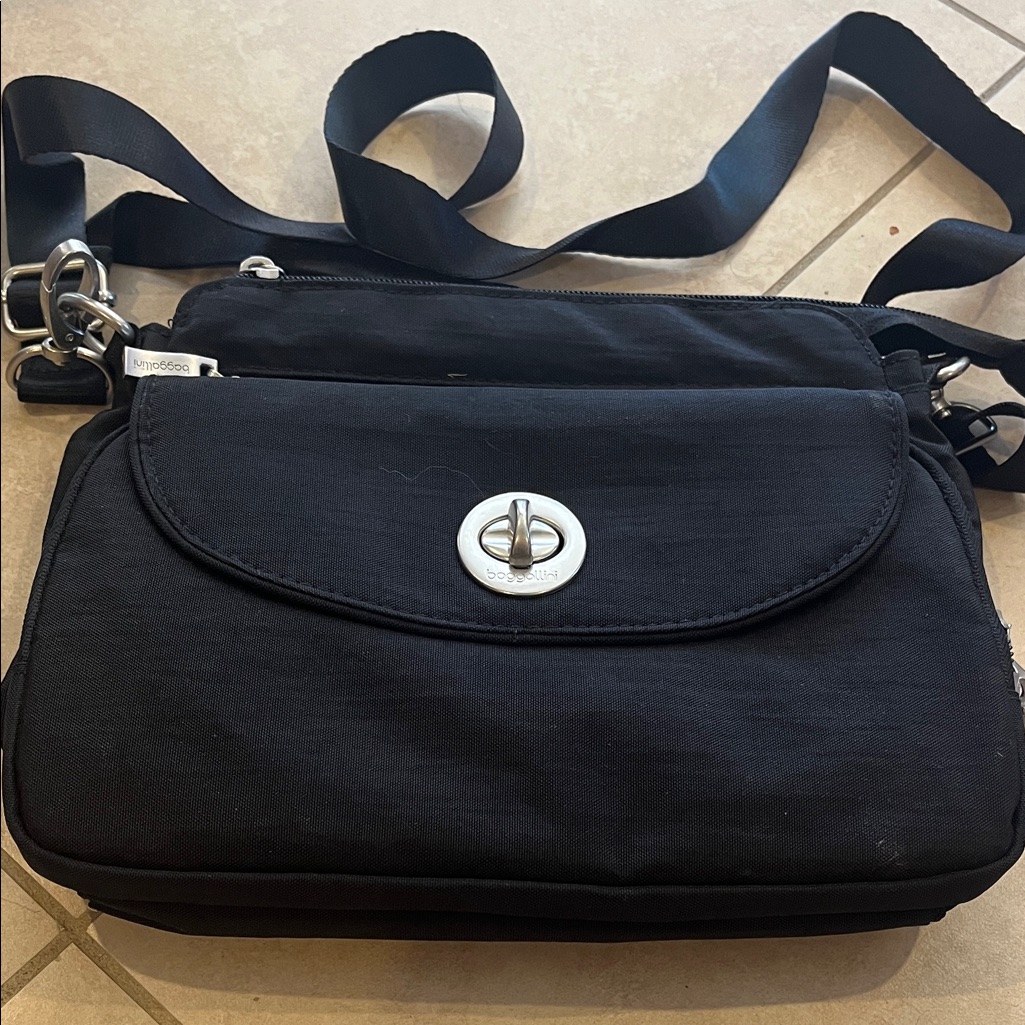 Black Crossbody Bag With Silver Accents